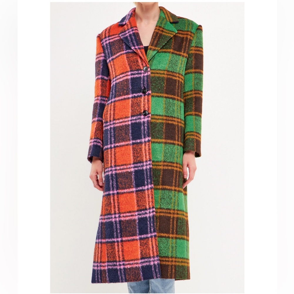 Women's Colorblock Plaid Trench Coat